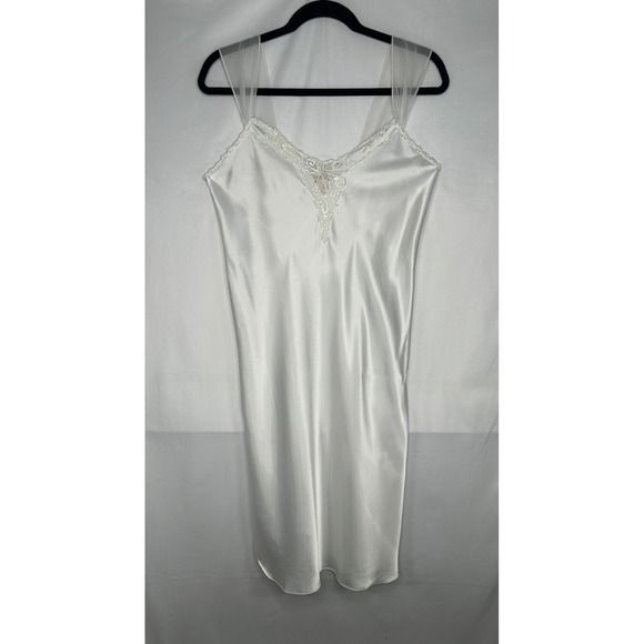 angelique Other - Angelique Vintage White Satin Lace Trim Nightgown Sheer Straps Y2K  Large